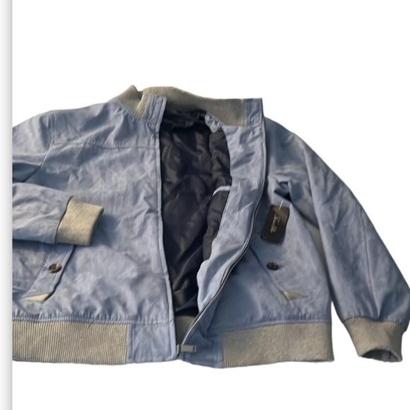 Tasso Elba Faux Suede Bomber Jacket Full Zip Up Men's Large Baby Powder Blue - Picture 8 of 13